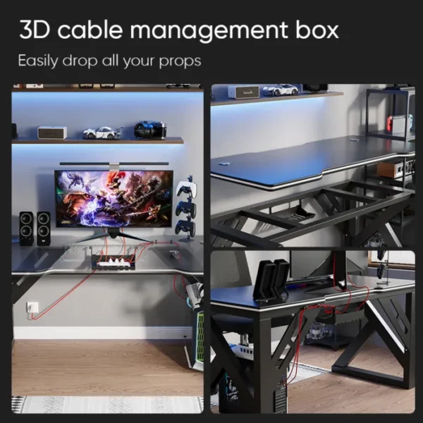 TechPro Ergonomic Gaming Computer Desk Carbon Steel Frame 100cm - Image 8