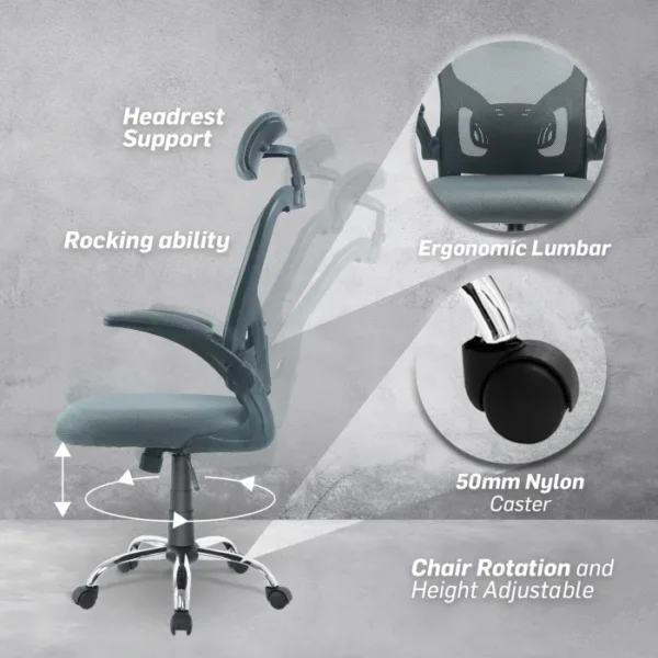 Everfurn Stagio Ergo High Back Chair Grey - Image 3