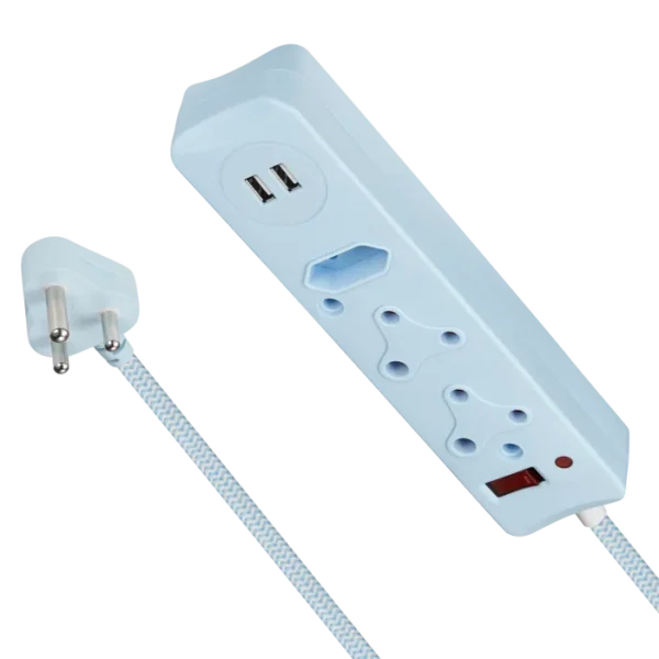 Switched 3 Way Surge Protected Multiplug With Dual USB Ports 0.5m- Blue